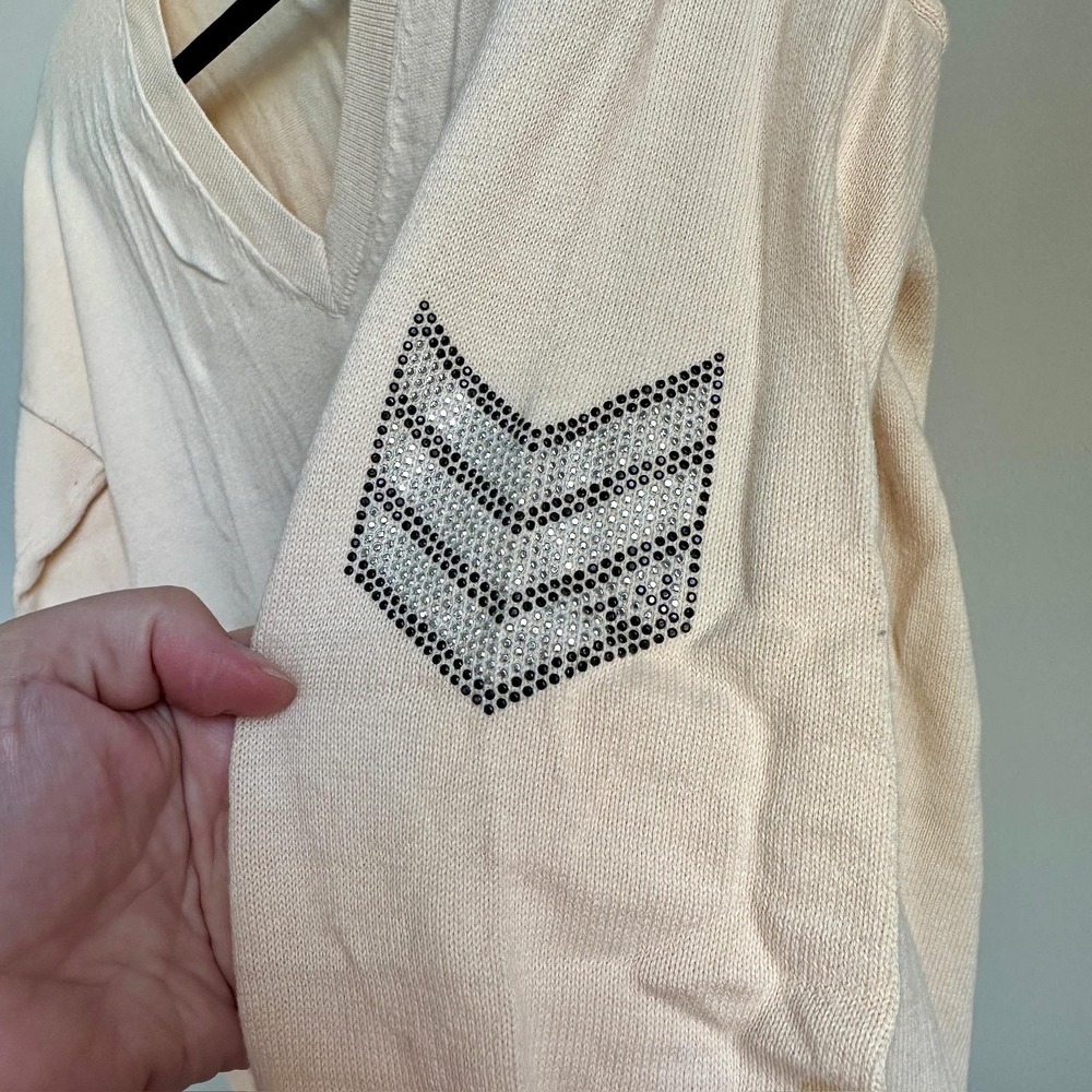 Zadig & Voltaire Sweater Womens Medium Cream V Neck Pullover Rhinestone Sleeve - Picture 5 of 10
